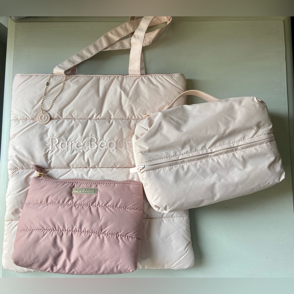 NWT Rare Beauty by Selena Gomez Puffy Tote Bag Puffy Toiletry Bag Bundle